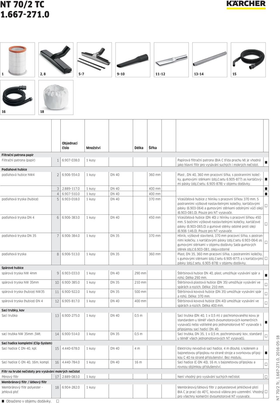 0 1 kusy DN 40 360 mm Plast, DN 40, 360 mm pracovní šířka, s postranními kolečky, gumovými stěrkami (obj.č.setu 6.905-877) as kartáčovými pásky (obj.č.setu. 6.905-878) v objemu dodávky. 3 2.889-117.