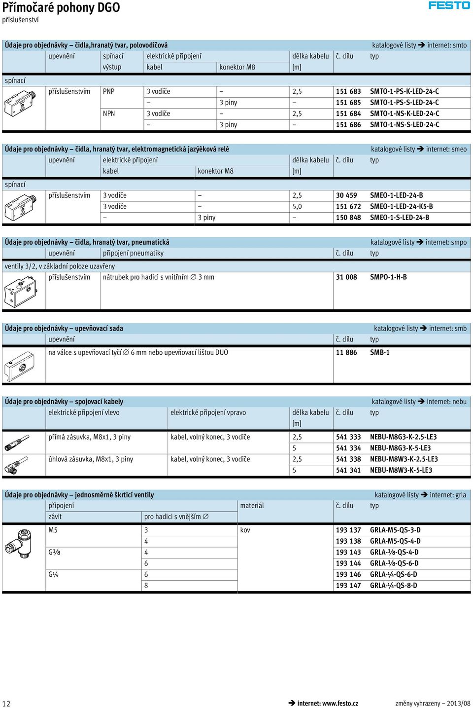 686 SMTO-1-NS-S-LED-24-C Údaje pro objednávky čidla, hranatý tvar, elektromagnetická jazýèková relé katalogové listy internet: smeo upevnění elektrické připojení délka kabelu č.