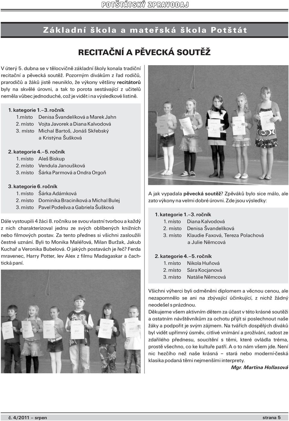 výsledkové listině. 1. kategorie 1. 3. ročník 1.místo Denisa Švandelíková a Marek Jahn 2. místo Vojta Javorek a Diana Kalvodová 3. místo Michal Bartoš, Jonáš Skřebský a Kristýna Šušková 2.