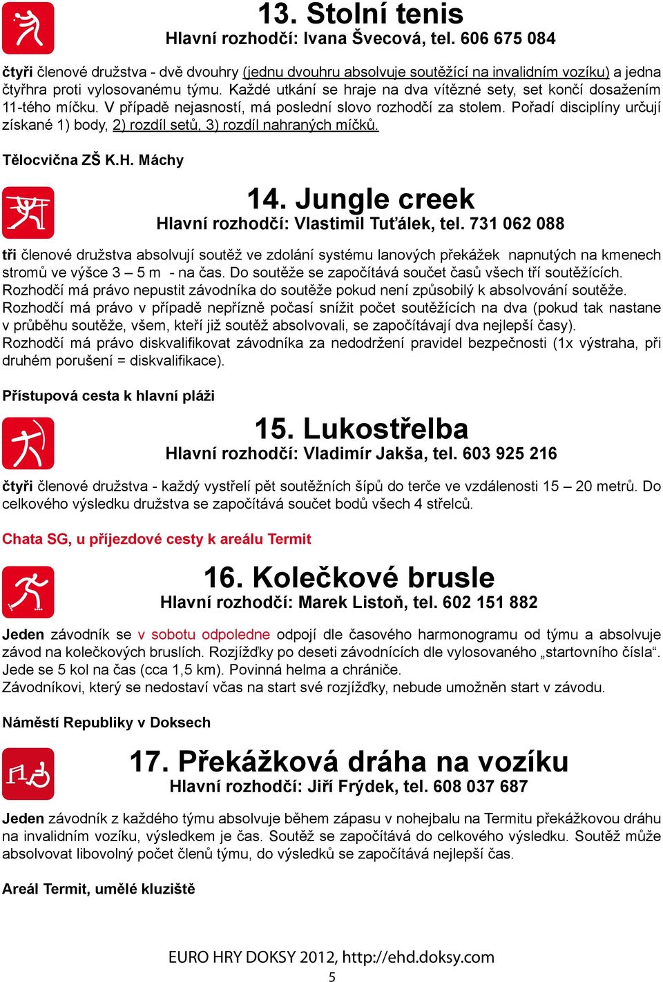 Pořadí disciplíny určují získané 1) body, 2) rozdíl setů, 3) rozdíl nahraných míčků. Tělocvična ZŠ K.H. Máchy 14. Jungle creek Hlavní rozhodčí: Vlastimil Tuťálek, tel.