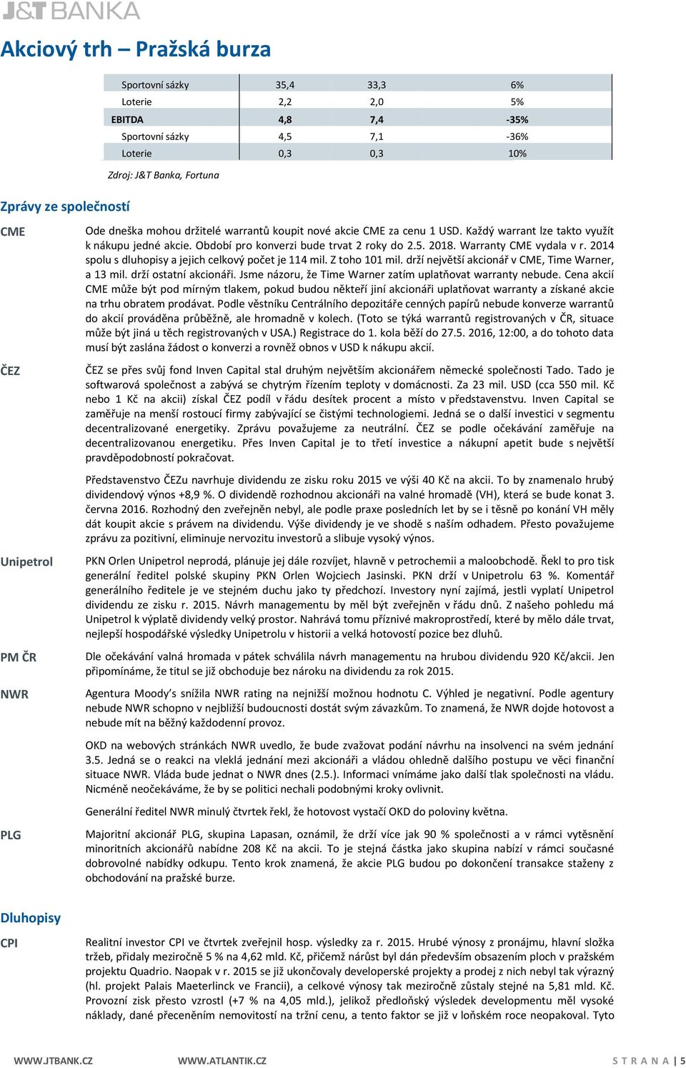 Warranty CME vydala v r. 2014 spolu s dluhopisy a jejich celkový počet je 114 mil. Z toho 101 mil. drží největší akcionář v CME, Time Warner, a 13 mil. drží ostatní akcionáři.