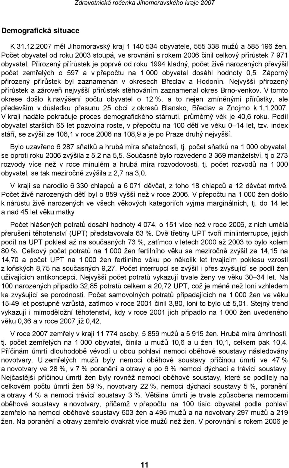Přirozený přírůstek je poprvé od roku 1994 kladný, počet živě narozených převýšil počet zemřelých o 597 a v přepočtu na 1 000 obyvatel dosáhl hodnoty 0,5.