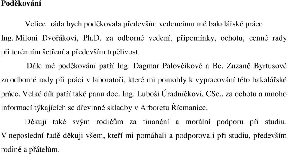 Zuzaně Byrtusové za odborné rady při práci v laboratoři, které mi pomohly k vypracování této bakalářské práce. Velké dík patří také panu doc. Ing. Luboši Úradníčkovi, CSc.