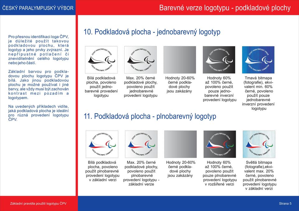 Jako jinou podkladovou plochu je možné používat i jiné barvy, ale vždy musí být zachován kontrast mezi pozadím a logotypem.