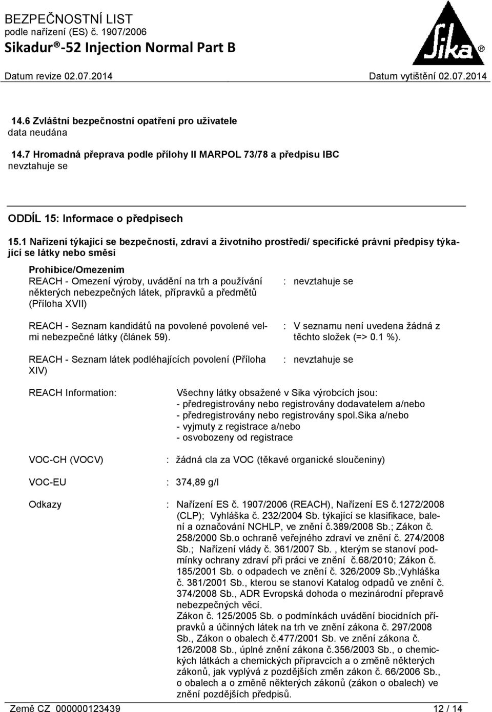 některých nebezpečných látek, přípravků a předmětů (Příloha XVII) REACH - Seznam kandidátů na povolené povolené velmi nebezpečné látky (článek 59).