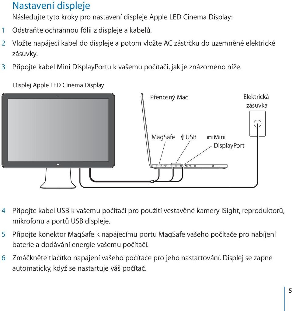 Displej Apple LED Cinema Display Přenosný Mac Elektrická zásuvka MagSafe USB Mini DisplayPort 4 Připojte kabel USB k vašemu počítači pro použití vestavěné kamery isight, reproduktorů, mikrofonu a