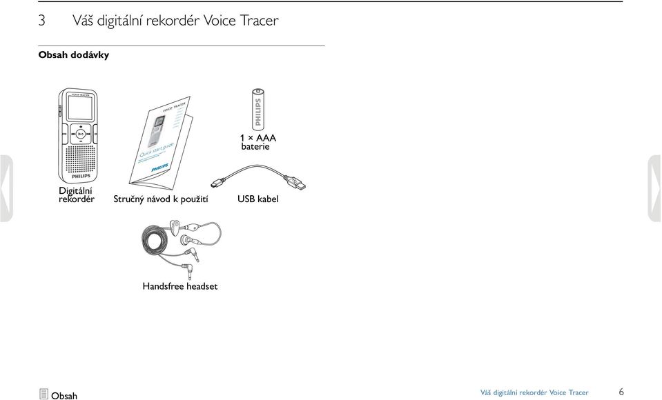 digitální rekordér Voice Tracer Obsah dodávky 1 AAA baterie Digitální rekordér