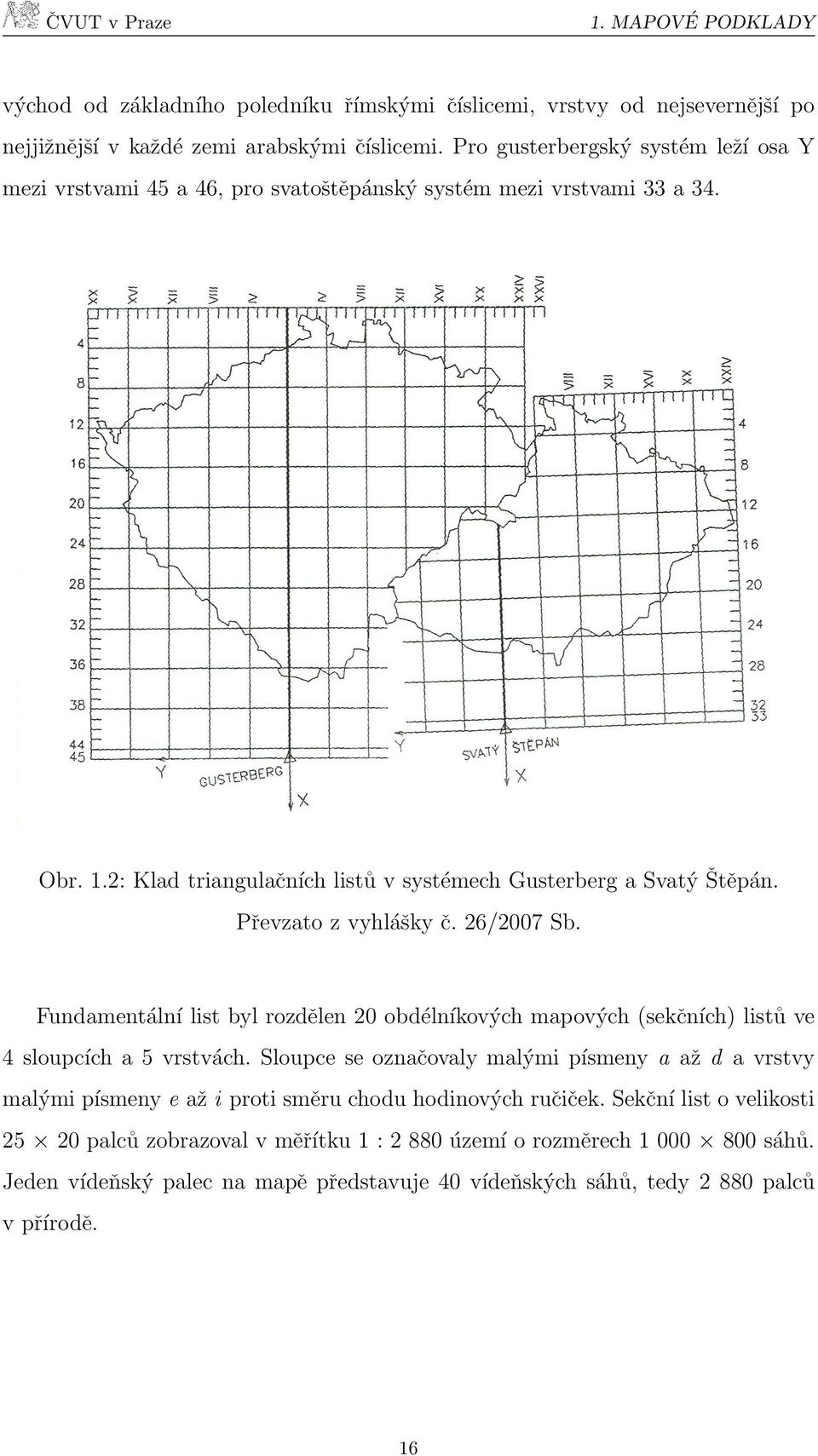 Převzato z vyhlášky č. 26/2007 Sb. Fundamentální list byl rozdělen 20 obdélníkových mapových (sekčních) listů ve 4 sloupcích a 5 vrstvách.