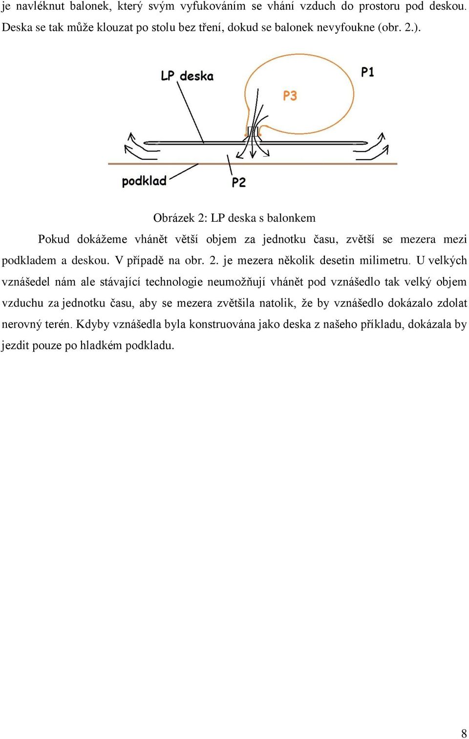 U velkých vznášedel nám ale stávající technologie neumožňují vhánět pod vznášedlo tak velký objem vzduchu za jednotku času, aby se mezera zvětšila natolik, že by