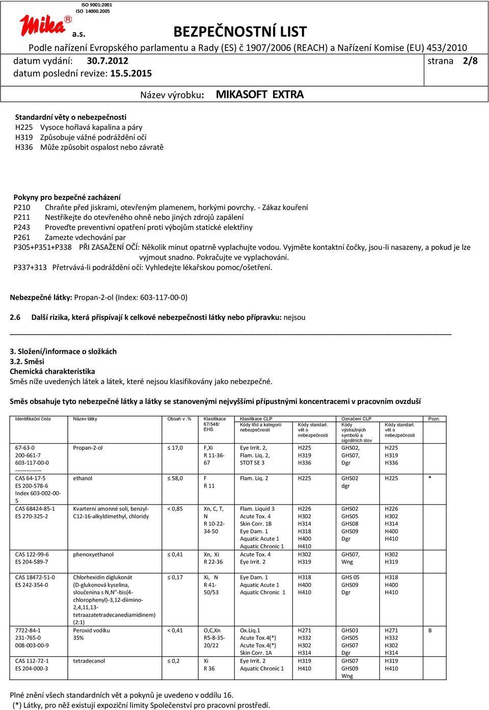 - Zákaz kouření P211 Nestříkejte do otevřeného ohně nebo jiných zdrojů zapálení P243 Proveďte preventivní opatření proti výbojům statické elektřiny P261 Zamezte vdechování par P305+P351+P338 PŘI