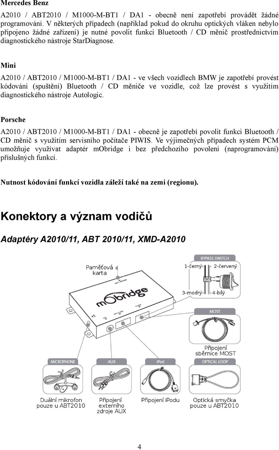 Mini A2010 / ABT2010 / M1000-M-BT1 / DA1 - ve všech vozidlech BMW je zapotřebí provést kódování (spuštění) Bluetooth / CD měniče ve vozidle, což lze provést s využitím diagnostického nástroje