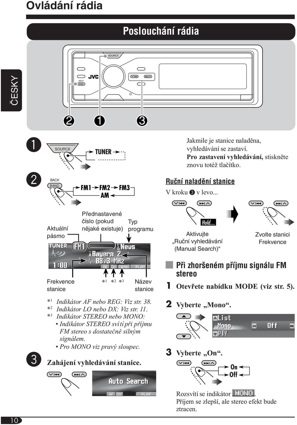 .. Aktuální pásmo Pfiednastavené ãíslo (pokud nûjaké existuje) Typ programu Aktivujte Ruãní vyhledávání (Manual Search) Zvolte stanici Frekvence Frekvence stanice * 1 * 2 * 3 Název stanice Pfii zhor