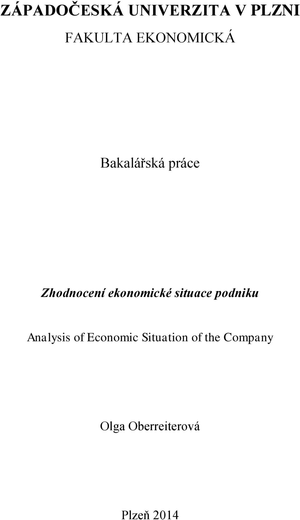 ekonomické situace podniku Analysis of
