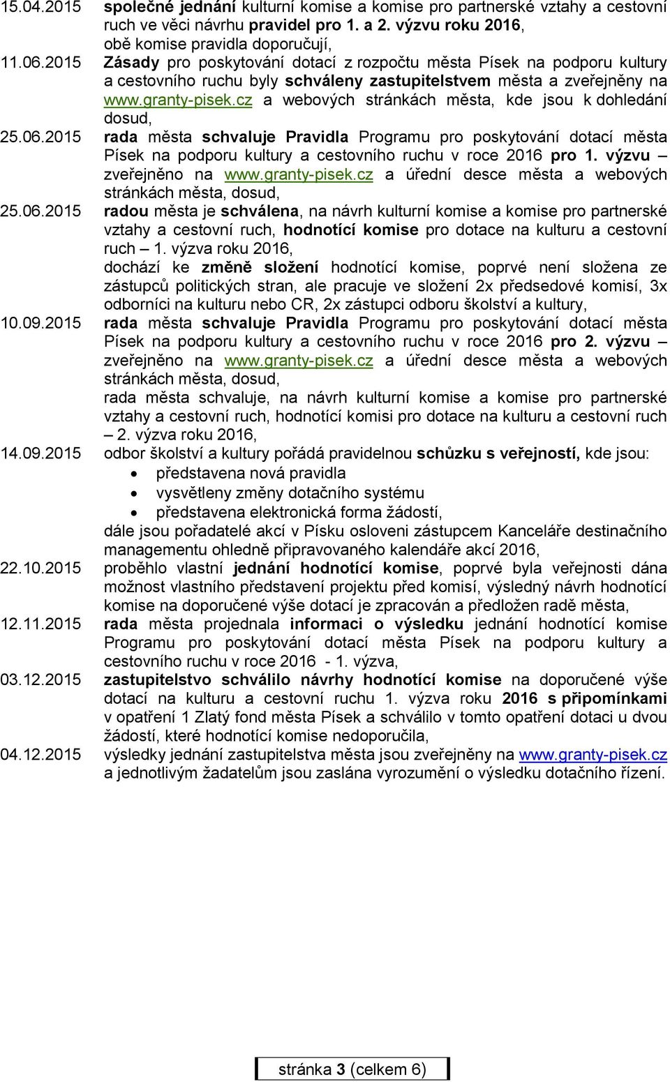 cz a webových stránkách města, kde jsou k dohledání dosud, 25.06.2015 rada města schvaluje Pravidla Programu pro poskytování dotací města Písek na podporu kultury a cestovního ruchu v roce 2016 pro 1.