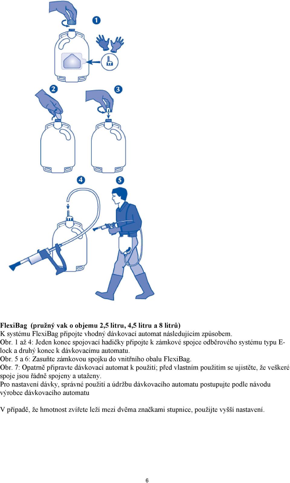 5 a 6: Zasuňte zámkovou spojku do vnitřního obalu FlexiBag. Obr.