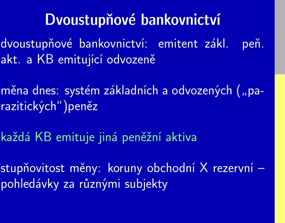 a KB emitující odvozeně měna dnes: systém základních a odvozených (