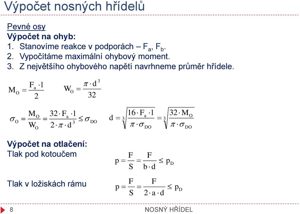 . Z největšího ohybového napětí navrhneme průměr hříele.