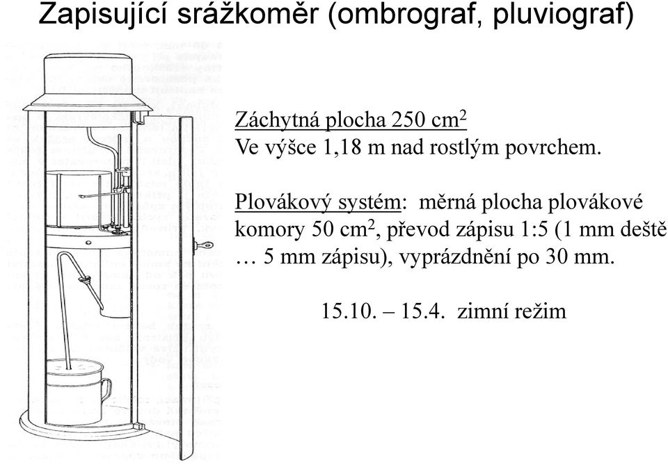 Plovákový systém: měrná plocha plovákové komory 50 cm 2, převod