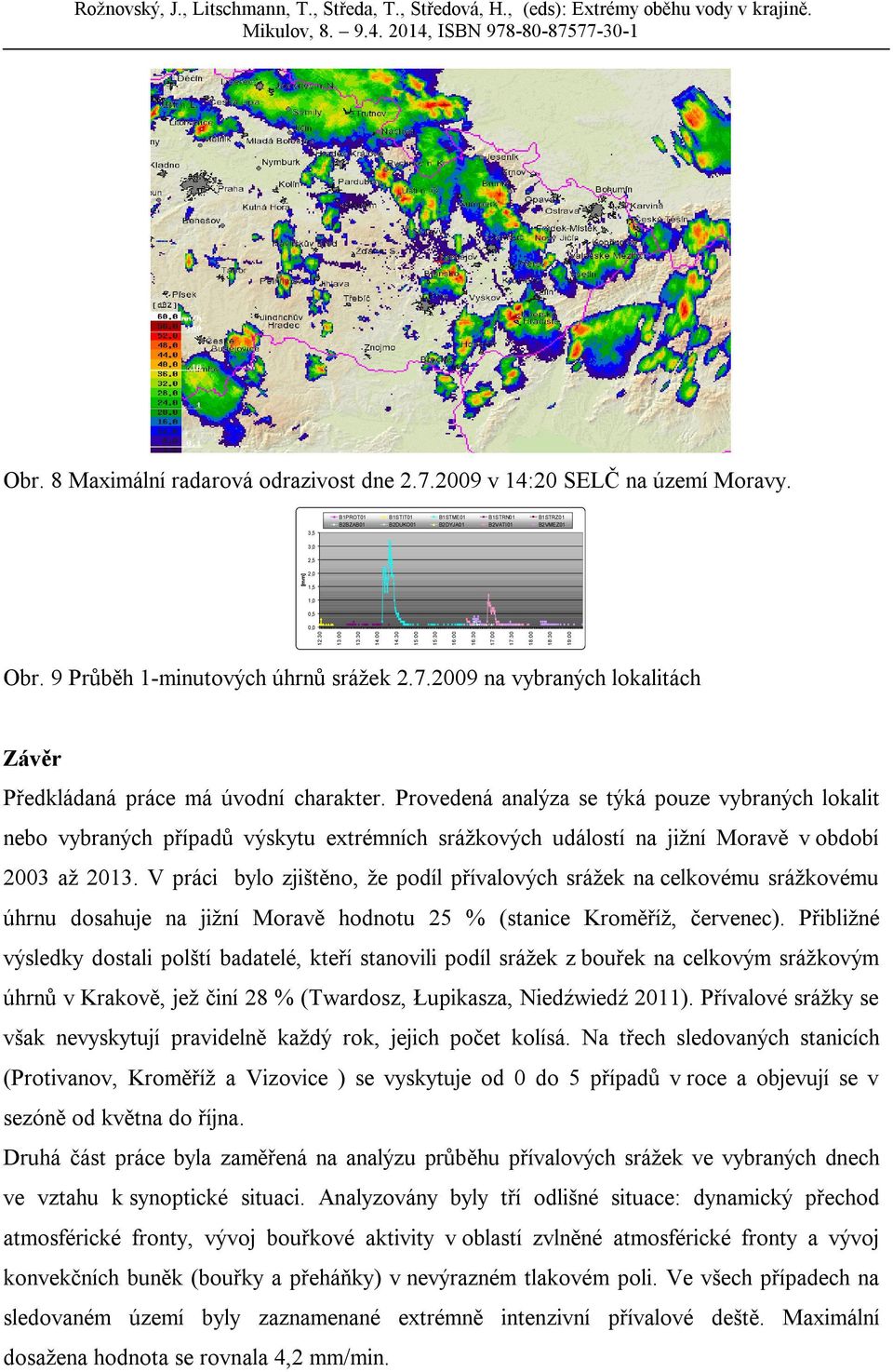 19:00 [mm] Obr. 9 Průběh 1-minutových úhrnů srážek 2.7.2009 na vybraných lokalitách Závěr Předkládaná práce má úvodní charakter.