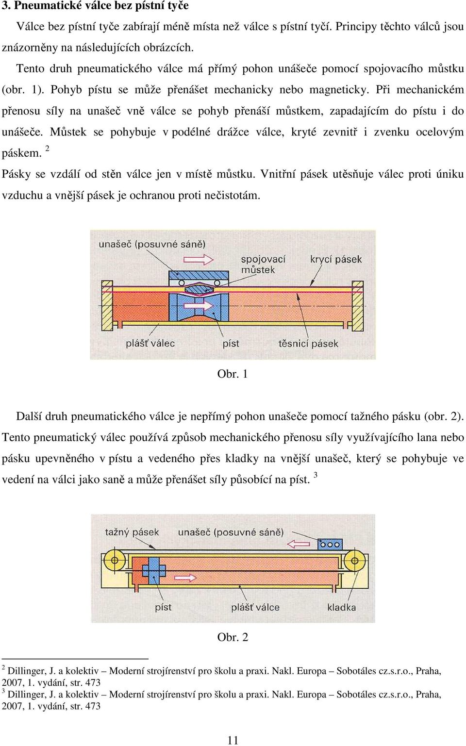 Při mechanickém přenosu síly na unašeč vně válce se pohyb přenáší můstkem, zapadajícím do pístu i do unášeče. Můstek se pohybuje v podélné drážce válce, kryté zevnitř i zvenku ocelovým páskem.