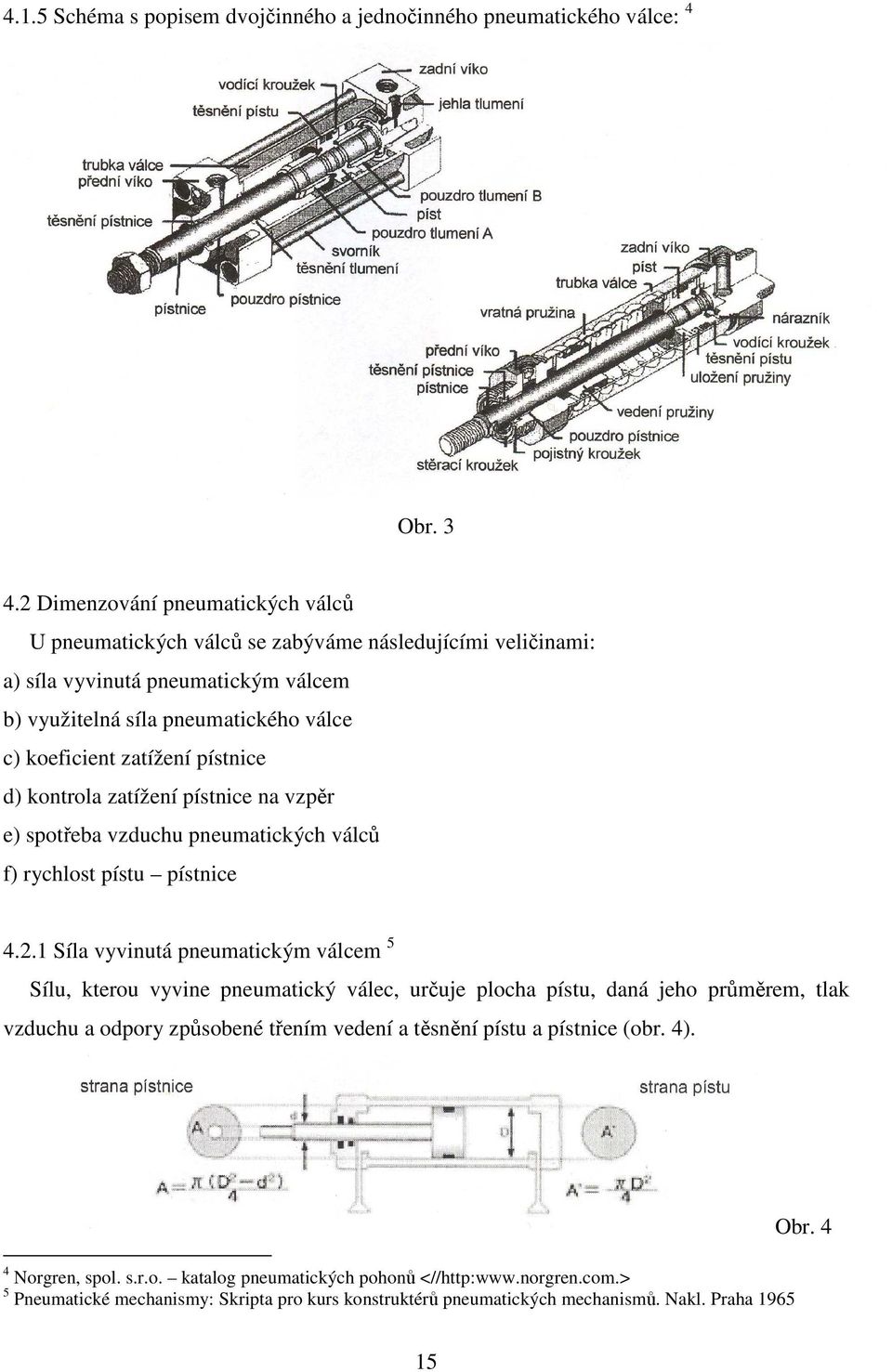 pístnice d) kontrola zatížení pístnice na vzpěr e) spotřeba vzduchu pneumatických válců f) rychlost pístu pístnice 4.2.