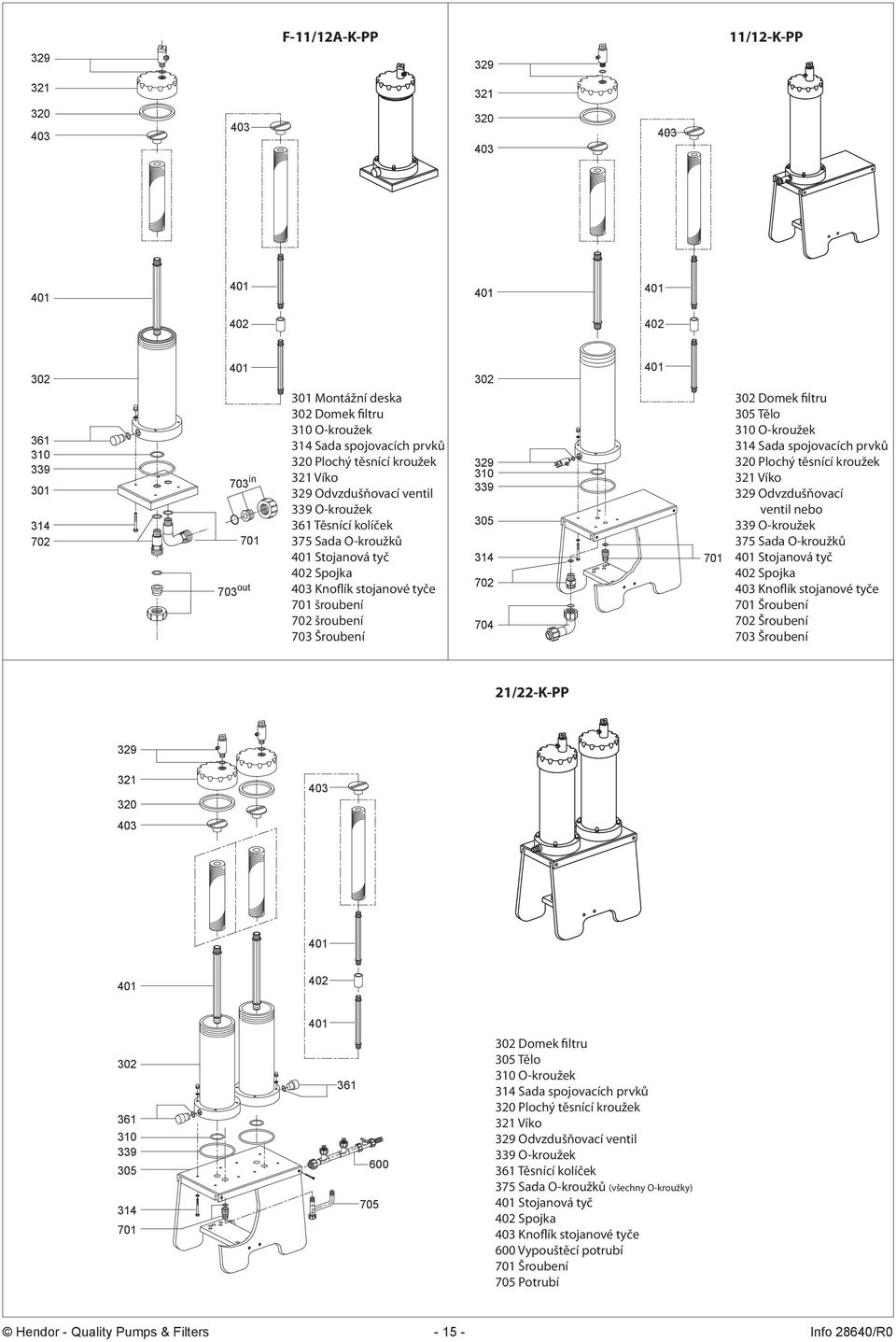 O-kroužek 375 Sada O-kroužků Stojanová tyč Knoflík stojanové tyče Šroubení Šroubení 21/22-K-PP 320 402 361 310 339 305 314 361 705 600 Domek filtru 305 Tělo 310 O-kroužek 314 Sada spojovacích prvků