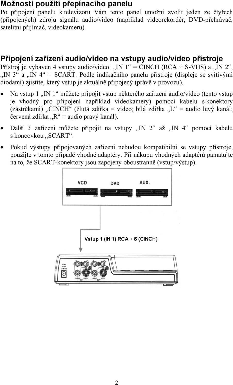 Podle indikačního panelu přístroje (displeje se svítivými diodami) zjistíte, který vstup je aktuálně připojený (právě v provozu).