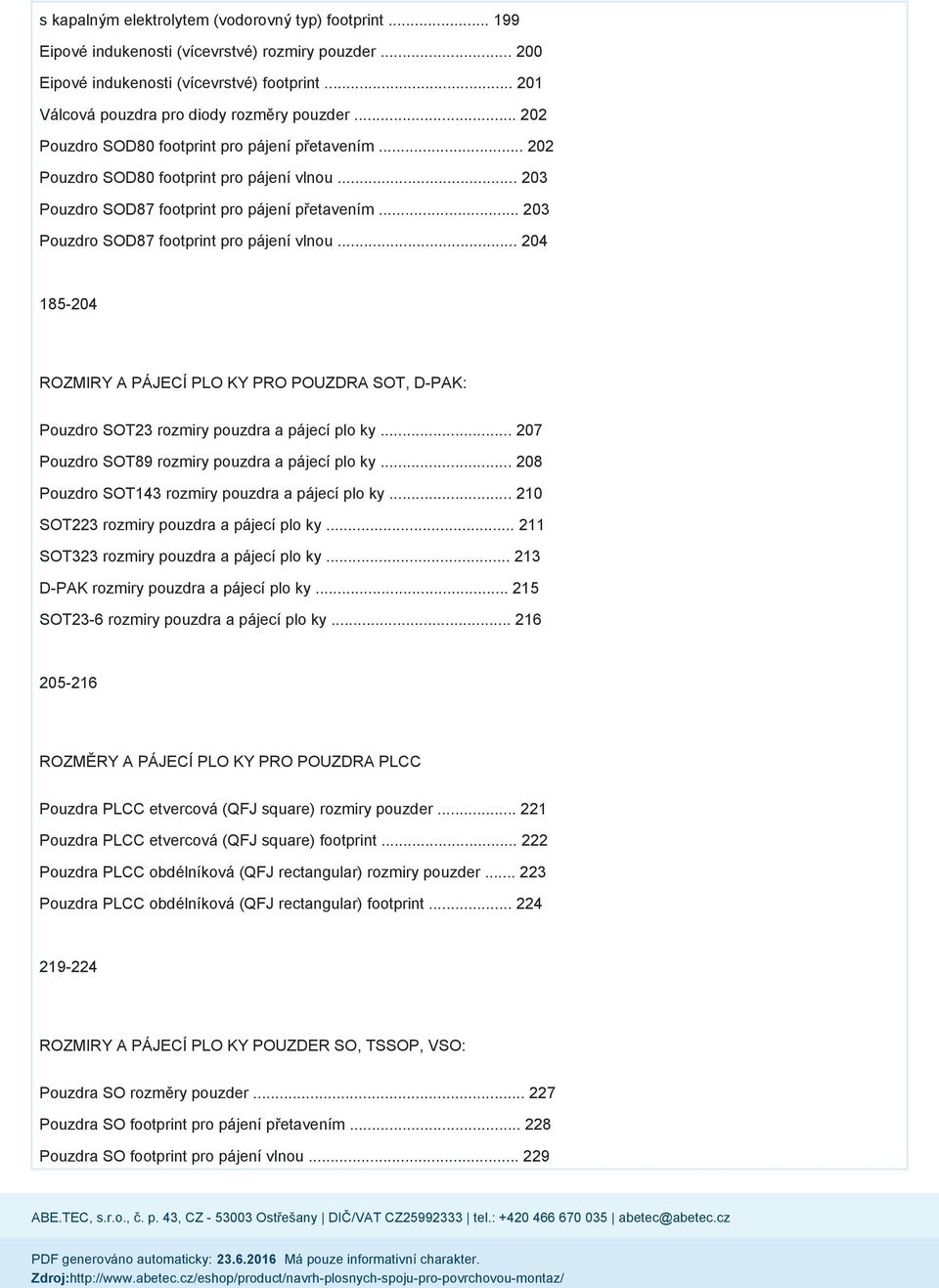 .. 203 Pouzdro SOD87 footprint pro pájení přetavením... 203 Pouzdro SOD87 footprint pro pájení vlnou.