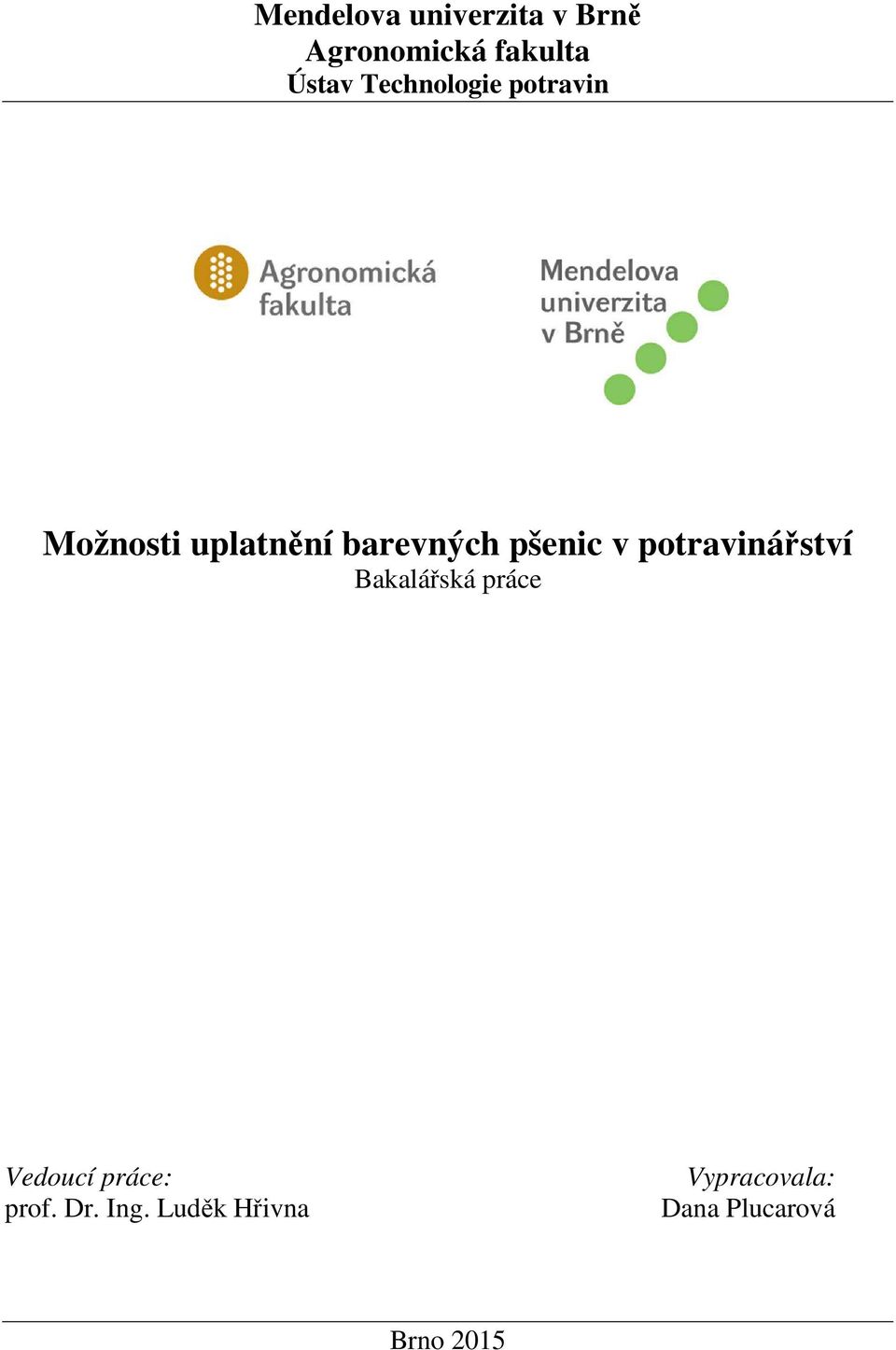 v potravinářství Bakalářská práce Vedoucí práce: prof.