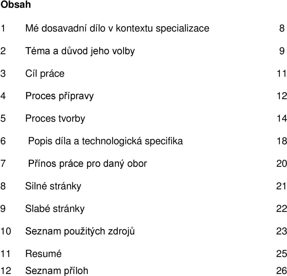 technologická specifika 18 7 Přínos práce pro daný obor 20 8 Silné stránky 21