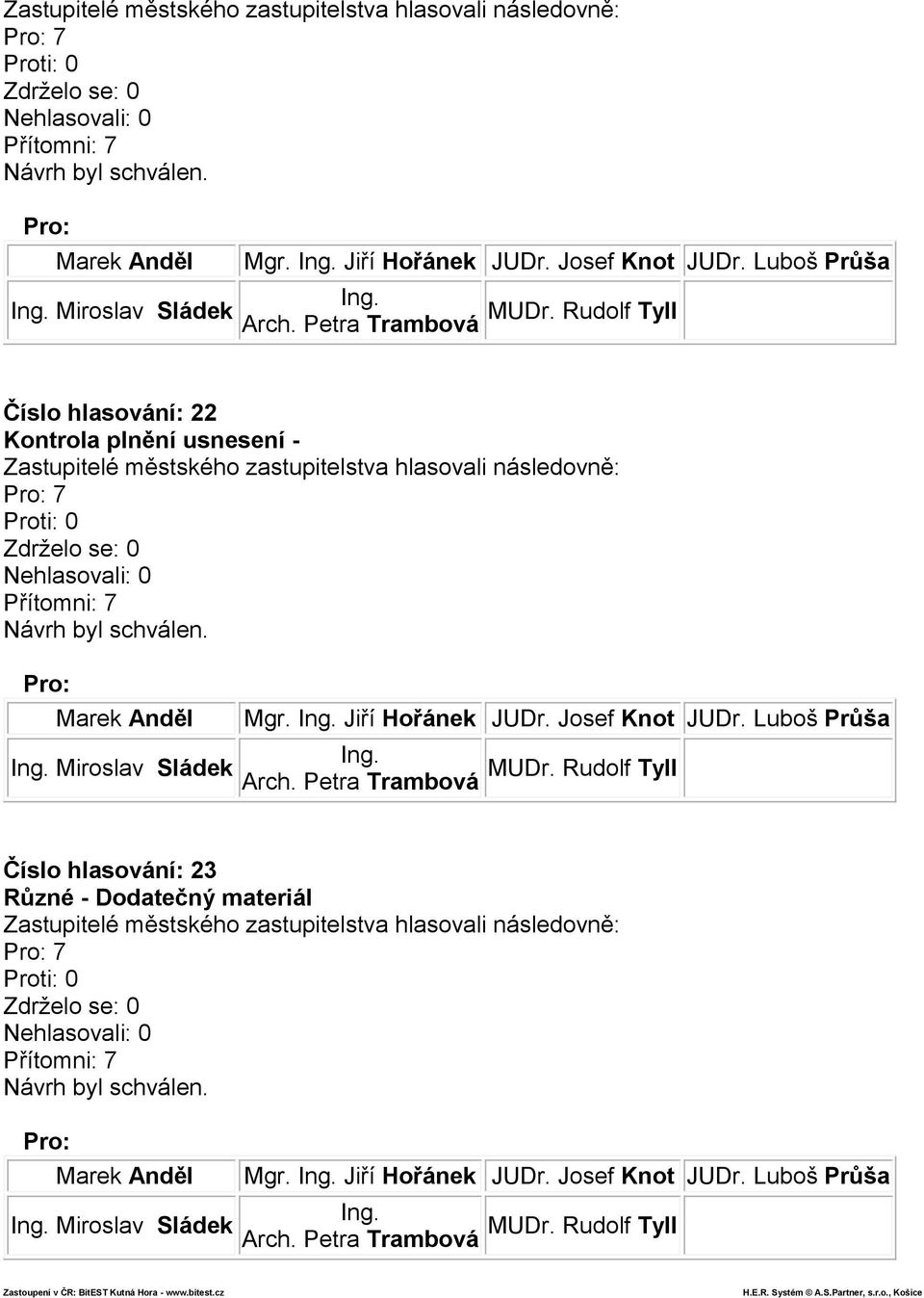 hlasování: 23 Různé - Dodatečný materiál  Josef Knot Zastoupení v ČR: BitEST Kutná