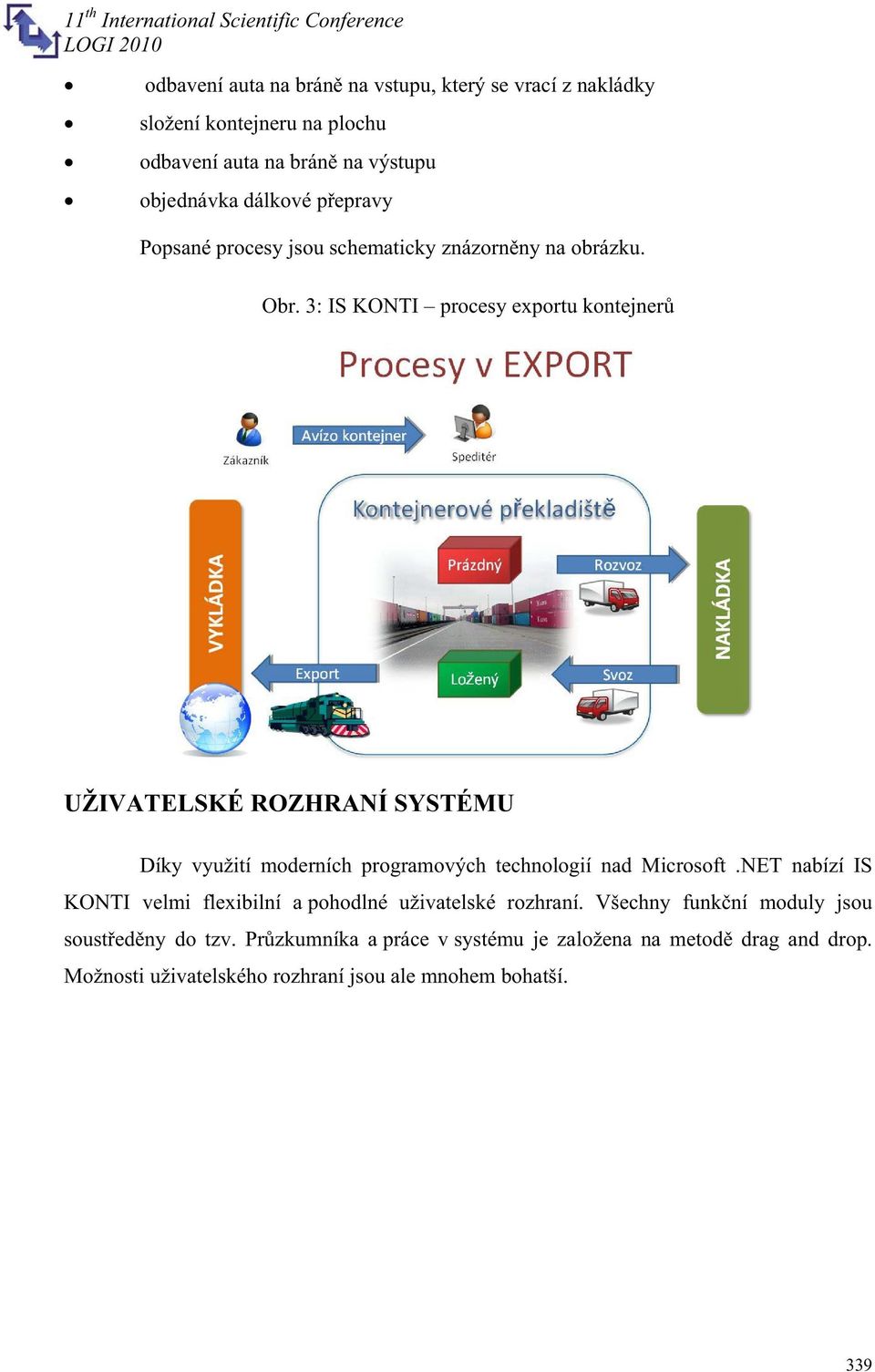 3: IS KONTI procesy exportu kontejner UŽIVATELSKÉ ROZHRANÍ SYSTÉMU Díky využití moderních programových technologií nad Microsoft.