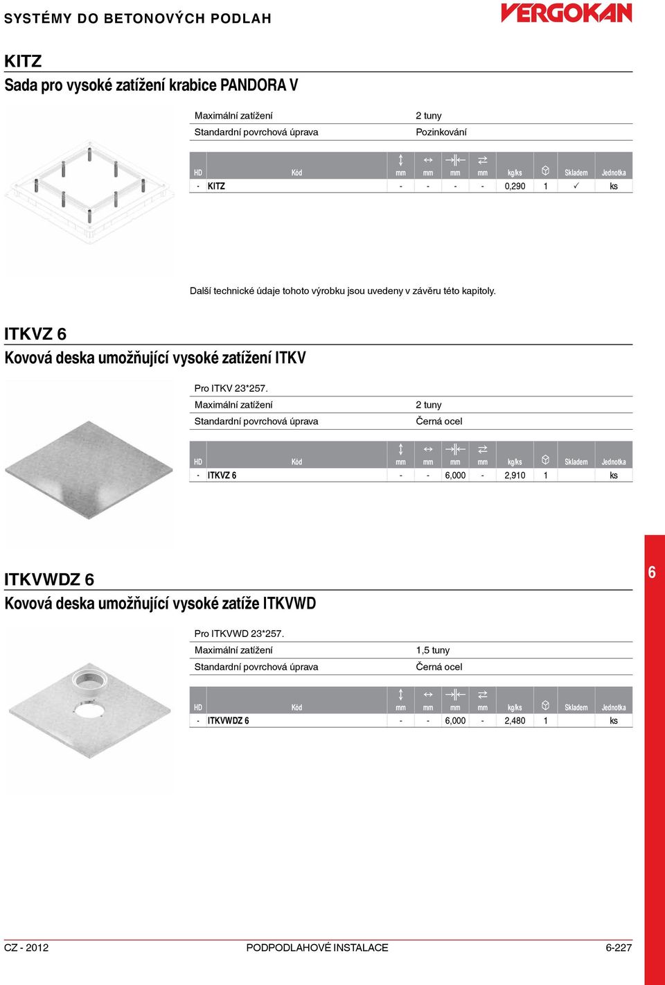 ITKVZ Kovová deska umožňující vysoké zatížení ITKV Pro ITKV 3*57.