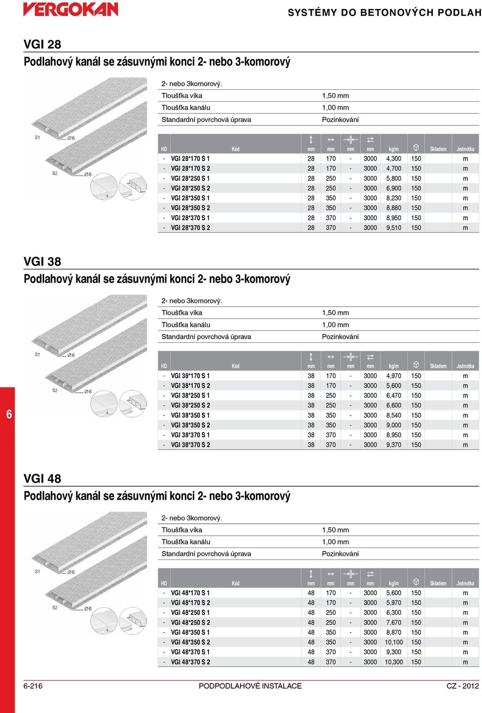 S 8 50-3000,900 150 m - VGI 8*350 S 1 8 350-3000 8,30 150 m - VGI 8*350 S 8 350-3000 8,880 150 m - VGI 8*370 S 1 8 370-3000 8,950 150 m - VGI 8*370 S 8 370-3000 9,510 150 m VGI 38 Podlahový kanál se