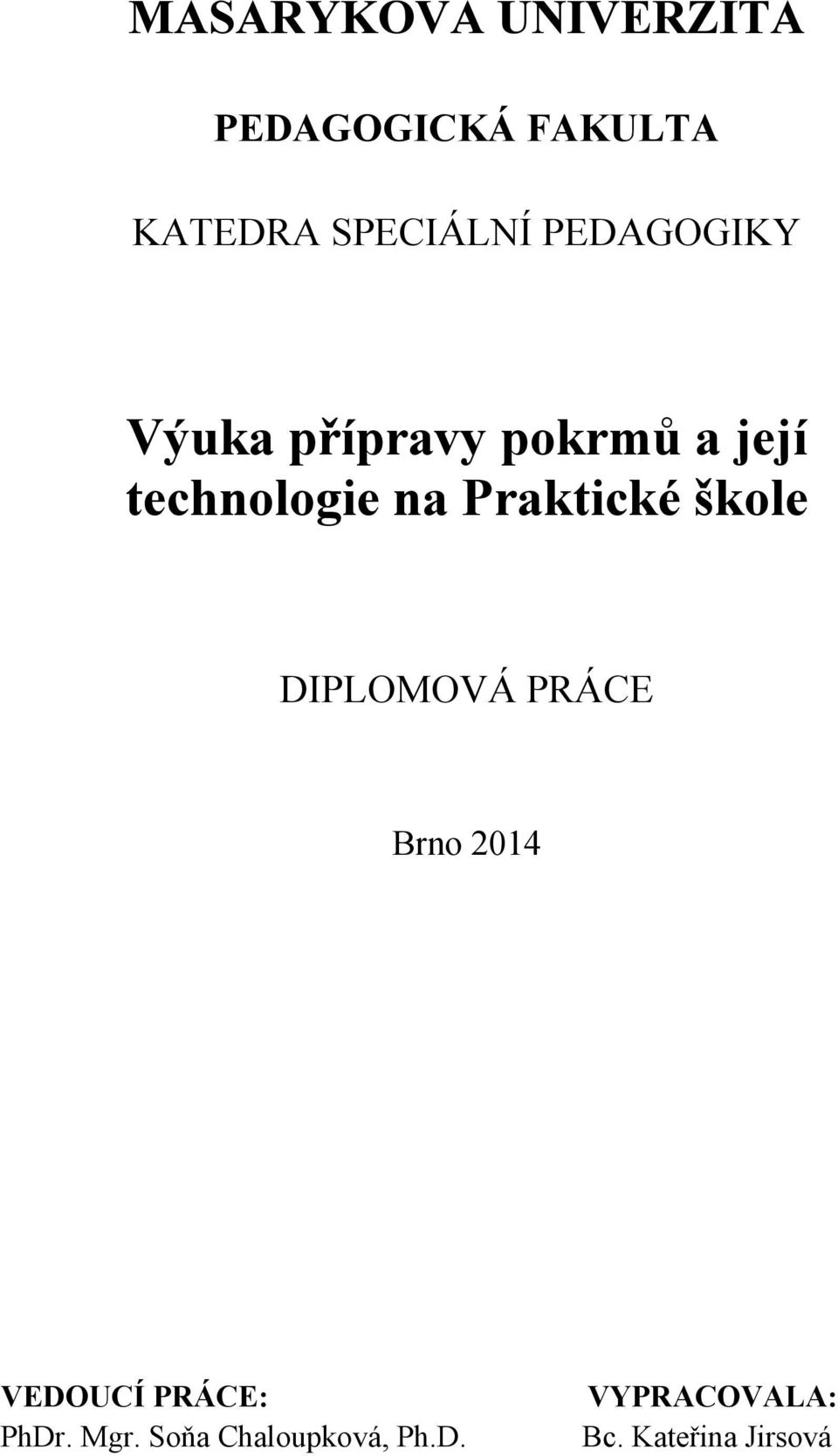 Praktické škole DIPLOMOVÁ PRÁCE Brno 2014 VEDOUCÍ PRÁCE: