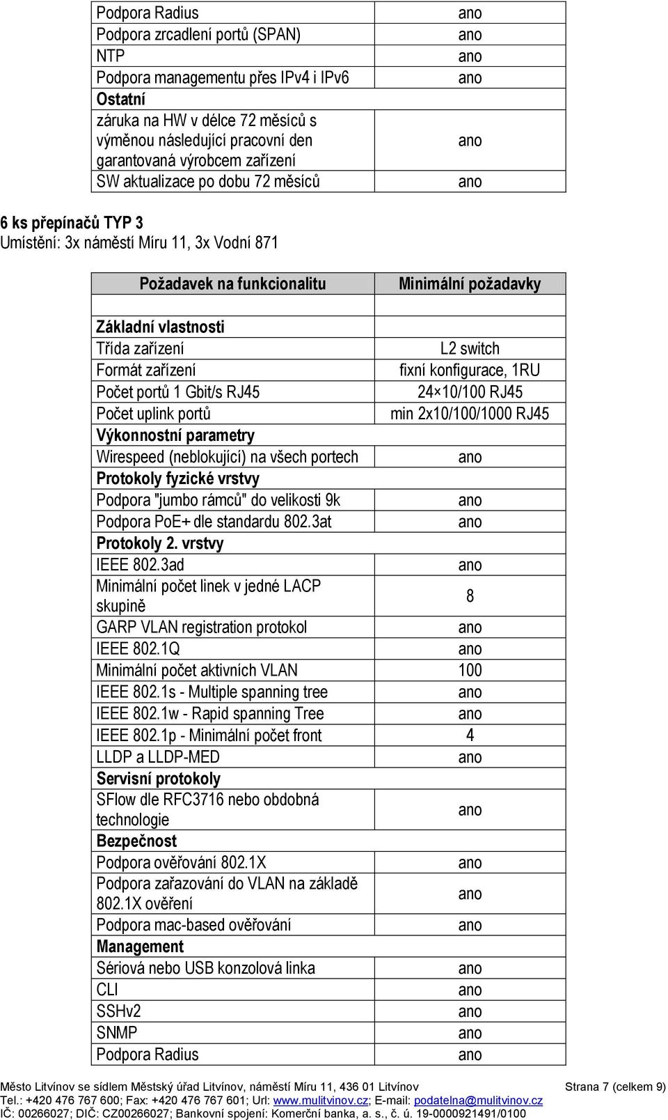 zařízení fixní konfigurace, 1RU Počet portů 1 Gbit/s RJ45 24 10/100 RJ45 Počet uplink portů min 2x10/100/1000 RJ45 Výkonnostní parametry Wirespeed (neblokující) na všech portech Protokoly fyzické