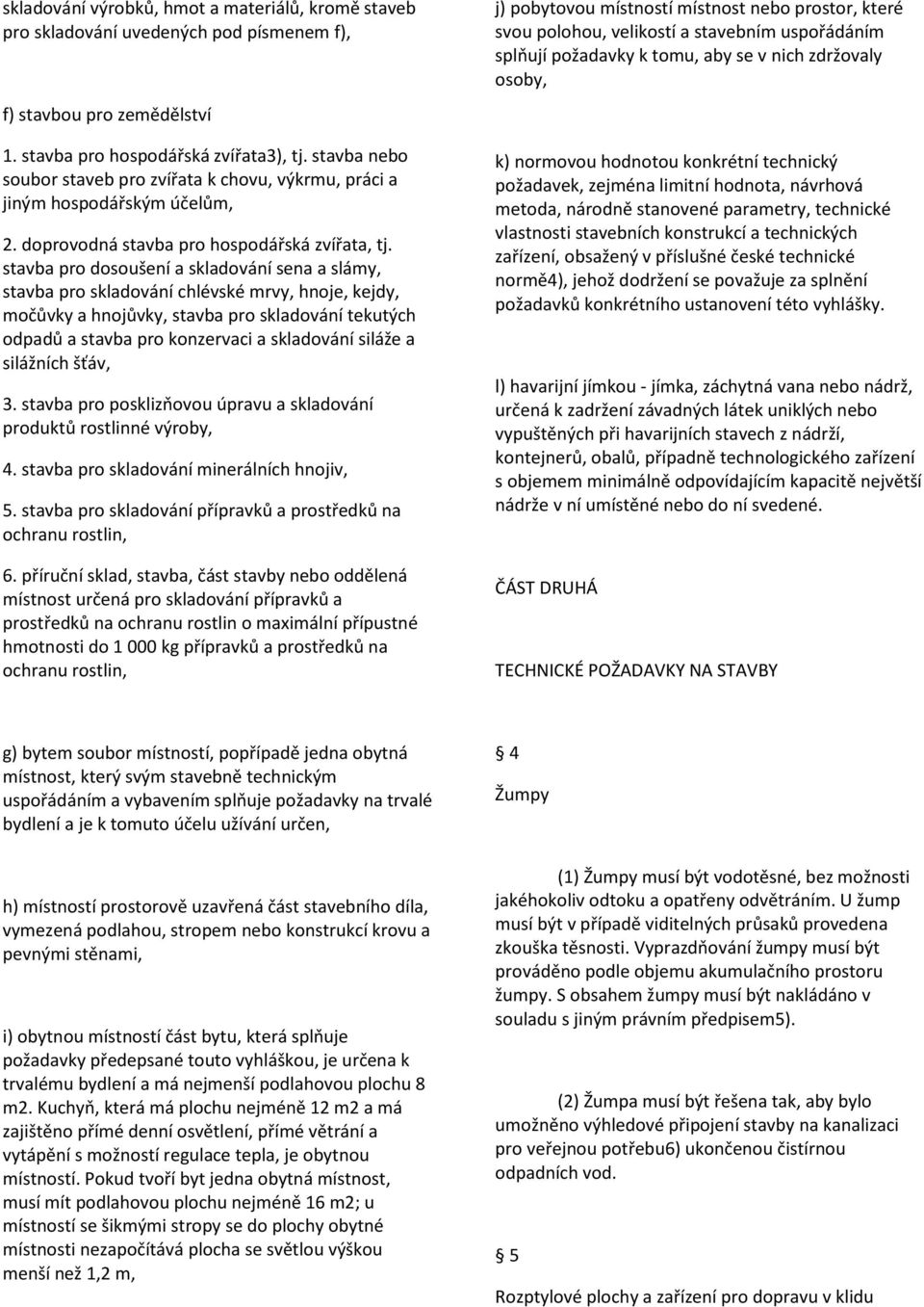 stavba pro dosoušení a skladování sena a slámy, stavba pro skladování chlévské mrvy, hnoje, kejdy, močůvky a hnojůvky, stavba pro skladování tekutých odpadů a stavba pro konzervaci a skladování