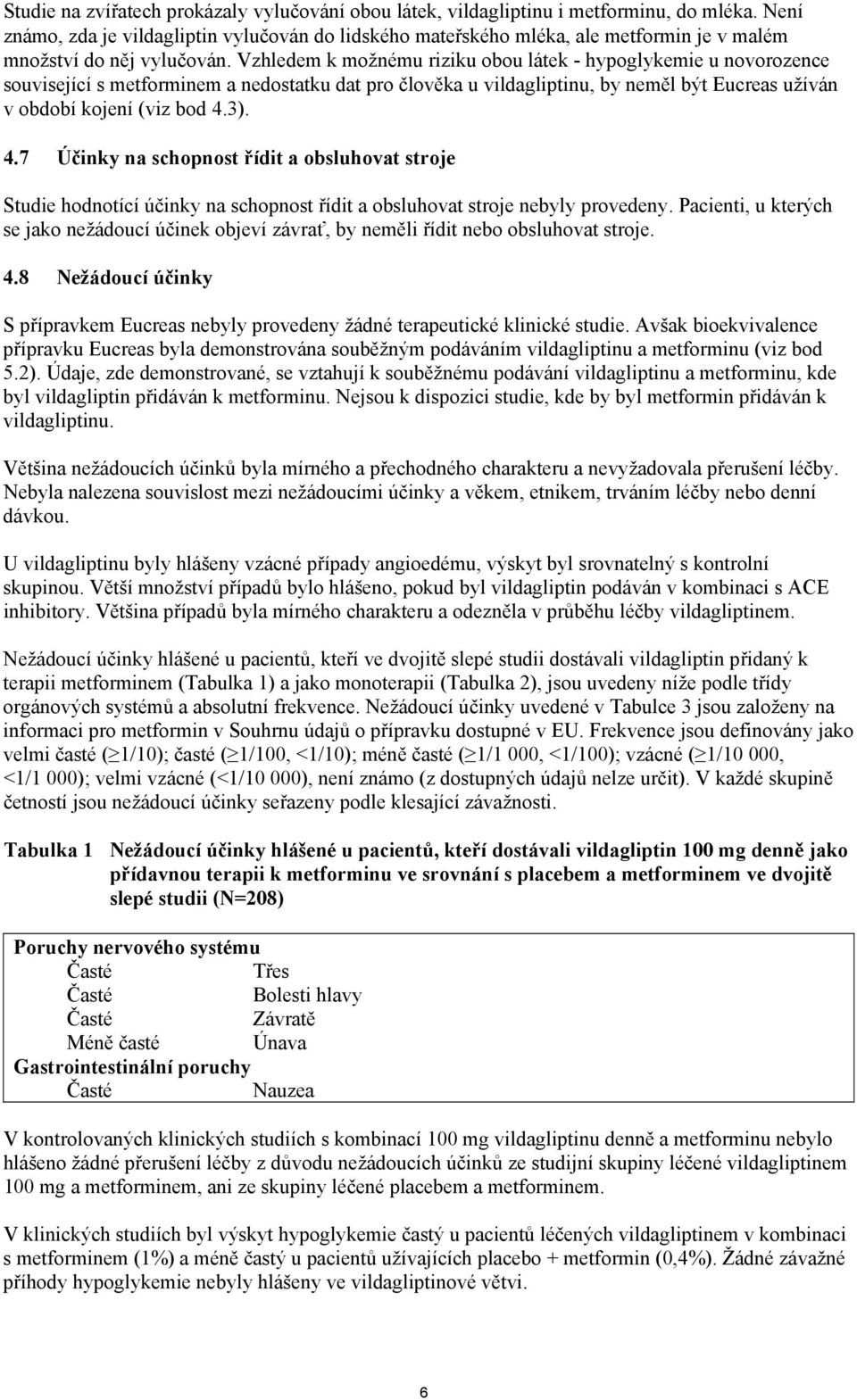 Vzhledem k možnému riziku obou látek - hypoglykemie u novorozence související s metforminem a nedostatku dat pro člověka u vildagliptinu, by neměl být Eucreas užíván v období kojení (viz bod 4.