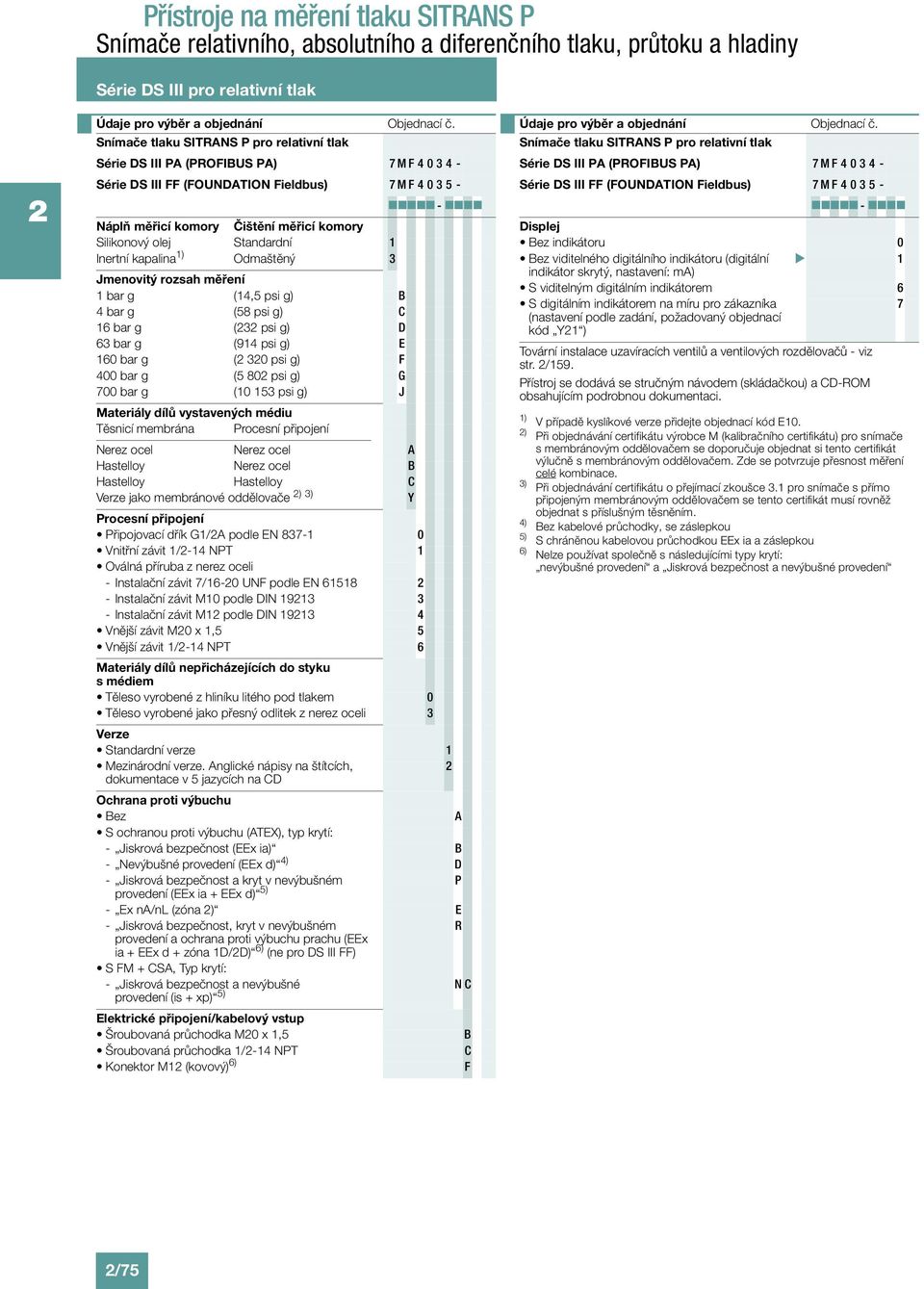 olej Standardní 1 Inertní kapalina 1) Odmaštěný 3 Jmenovitý rozsah měření 1 bar g (14,5 psi g) B 4 bar g (58 psi g) C 16 bar g (3 psi g) D 63 bar g (914 psi g) E 160 bar g ( 30 psi g) F 400 bar g (5