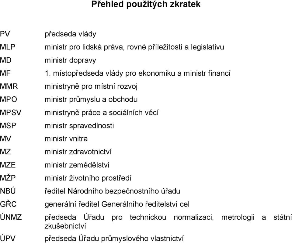 místopředseda vlády pro ekonomiku a ministr financí ministryně pro místní rozvoj ministr průmyslu a obchodu ministryně práce a sociálních věcí ministr