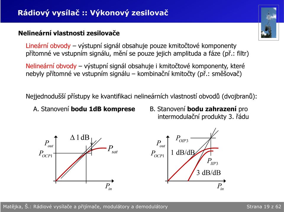 : filtr) Nelineární obvody výstupní signál obsahuje i kmitočtové komponenty, které nebyly přítomné ve vstupním signálu kombinační kmitočty (př.