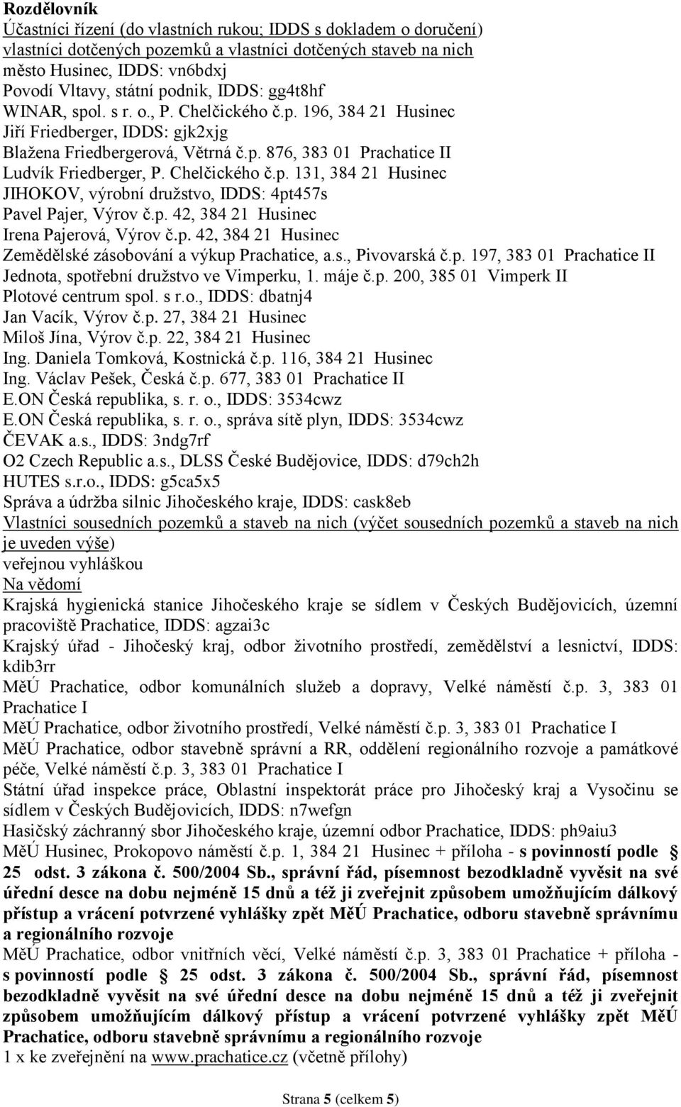 Chelčického č.p. 131, 384 21 Husinec JIHOKOV, výrobní družstvo, IDDS: 4pt457s Pavel Pajer, Výrov č.p. 42, 384 21 Husinec Irena Pajerová, Výrov č.p. 42, 384 21 Husinec Zemědělské zásobování a výkup Prachatice, a.