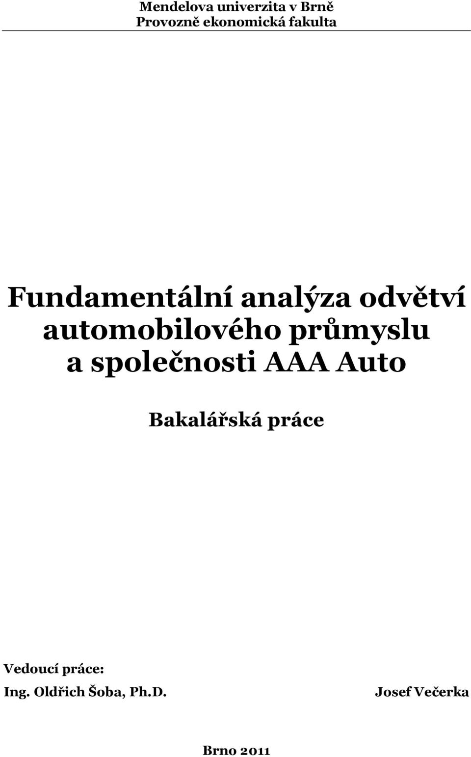 průmyslu a společnosti AAA Auto Bakalářská práce