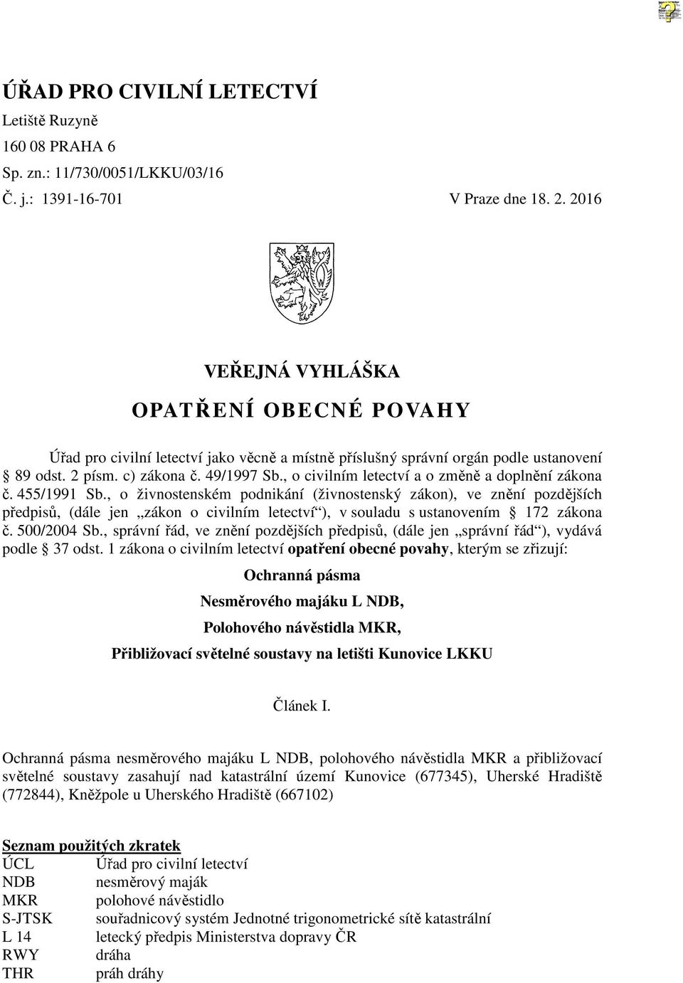 , o civilním letectví a o změně a doplnění zákona č. 455/1991 Sb.