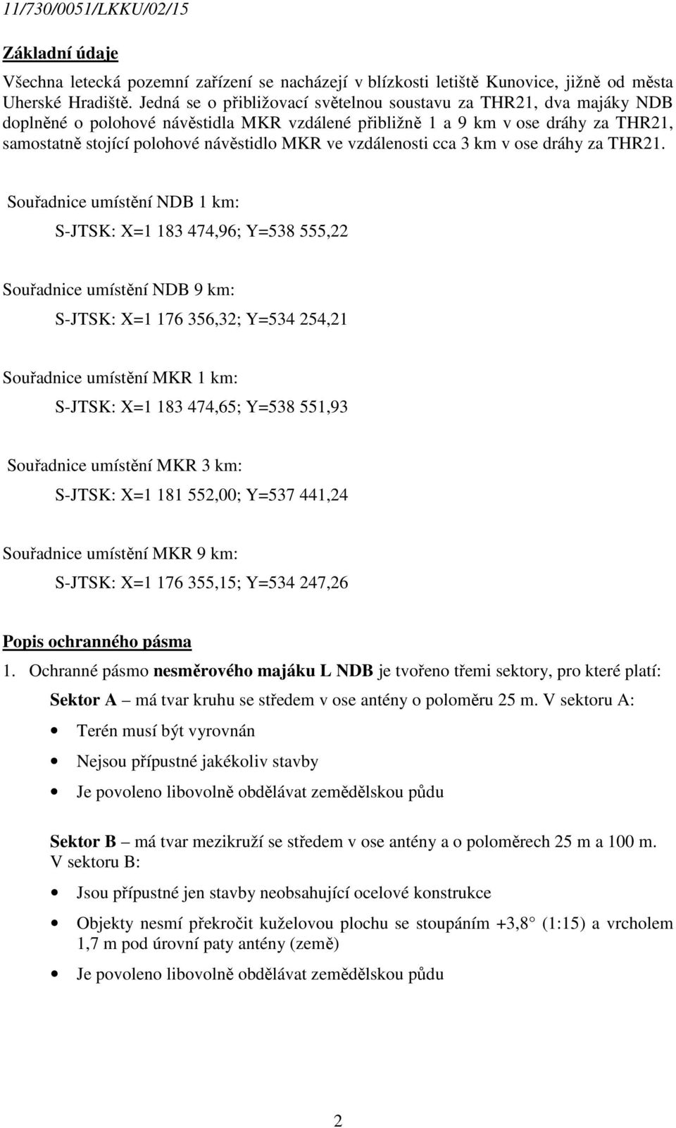vzdálenosti cca 3 km v ose dráhy za THR21.