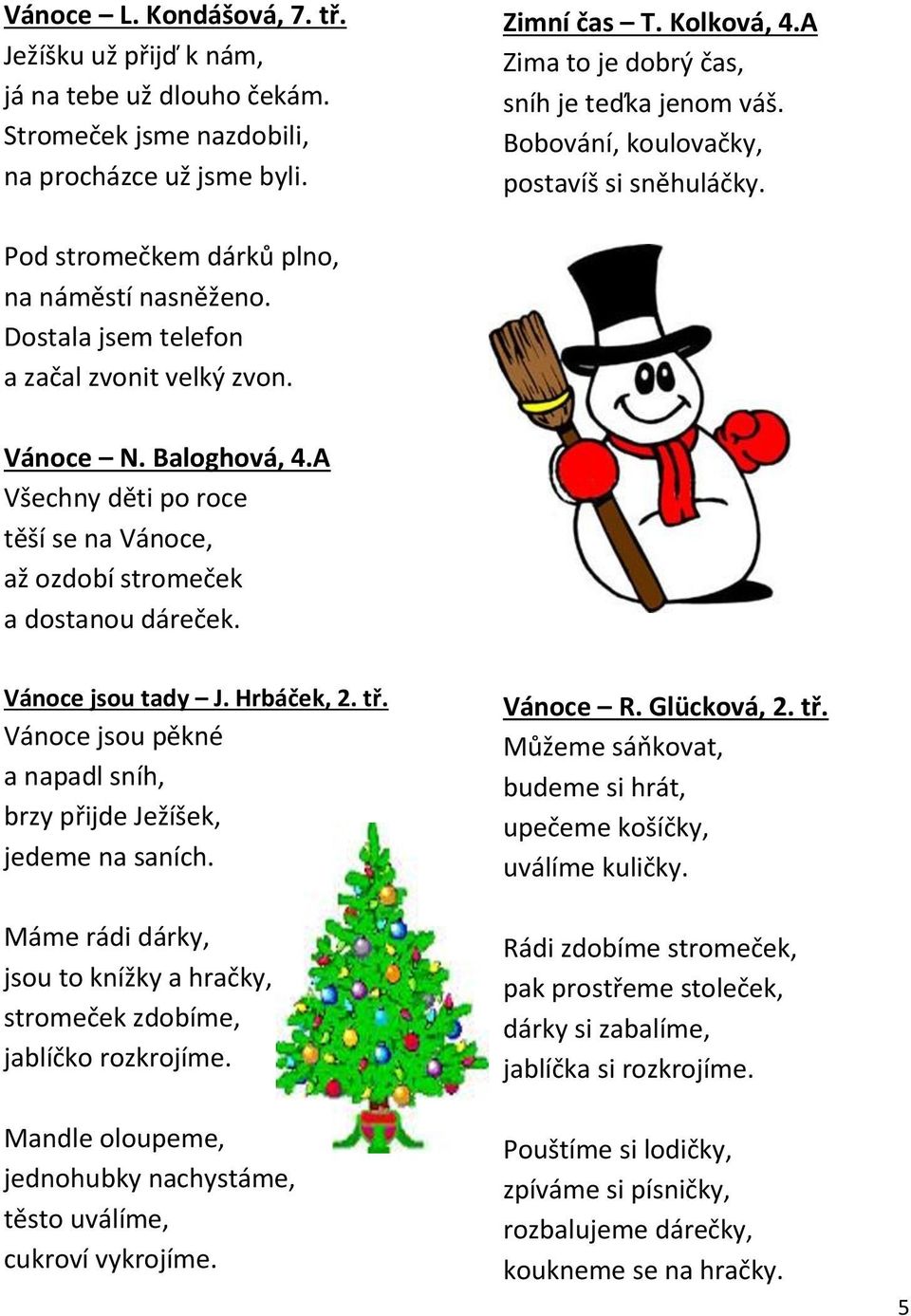 Vánoce N. Baloghová, 4.A Všechny děti po roce těší se na Vánoce, až ozdobí stromeček a dostanou dáreček. Vánoce jsou tady J. Hrbáček, 2. tř.