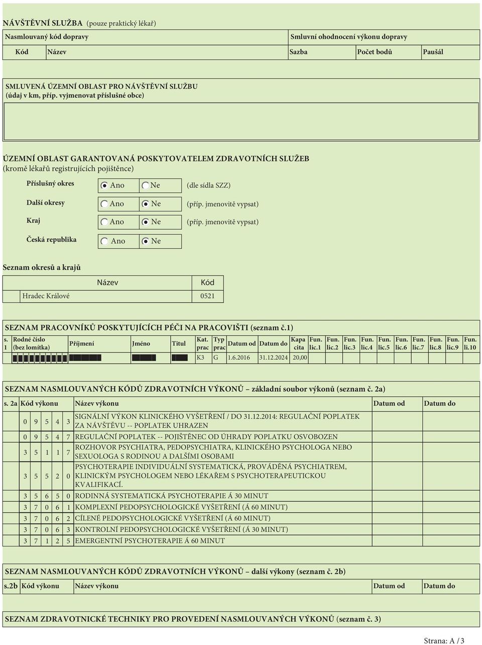 (příp. jmenovitě vypsat) (příp. jmenovitě vypsat) Česká republika Ano Ne Seznam okresů a krajů Název Kód Hradec Králové 0521 SEZNAM PRACOVNÍKŮ POSKYTUJÍCÍCH PÉČI NA PRACOVIŠTI (seznam č.1) s.