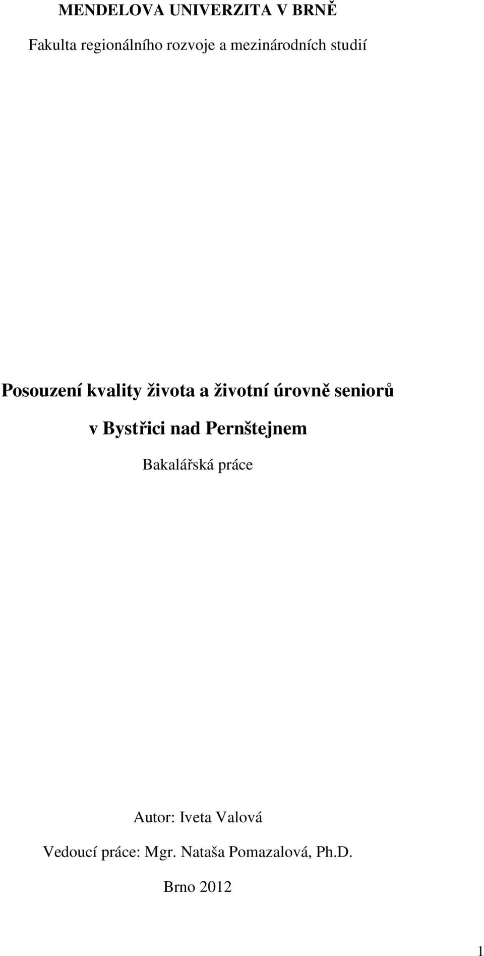 seniorů v Bystřici nad Pernštejnem Bakalářská práce Autor: