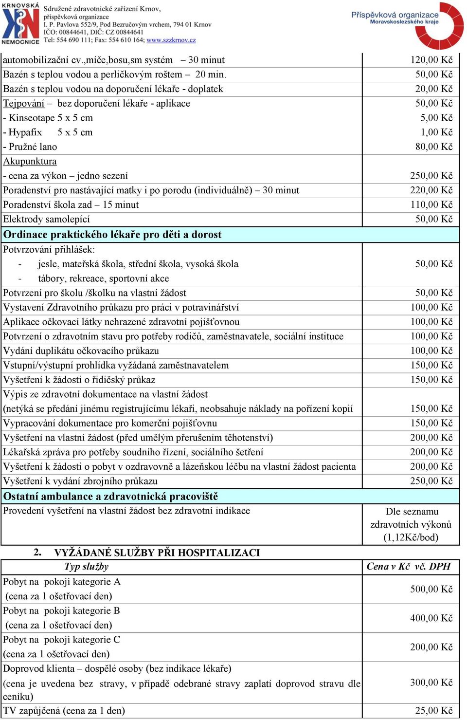 Poradenství pro nastávající matky i po porodu (individuálně) 30 minut Poradenství škola zad 15 minut Elektrody samolepící Ordinace praktického lékaře pro děti a dorost Potvrzování přihlášek: - jesle,