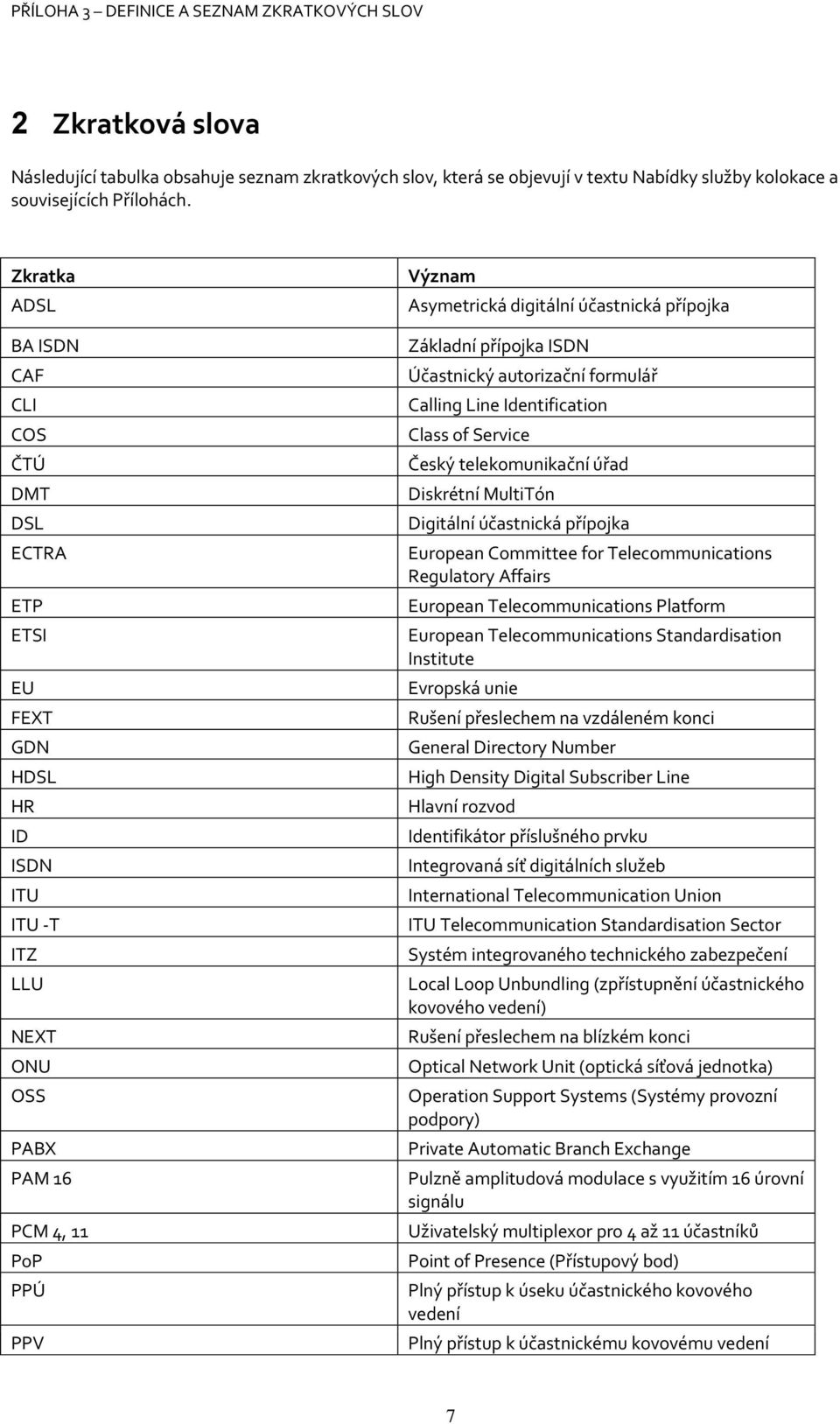 přípojka Základní přípojka ISDN Účastnický autorizační formulář Calling Line Identification Class of Service Český telekomunikační úřad Diskrétní MultiTón Digitální účastnická přípojka European